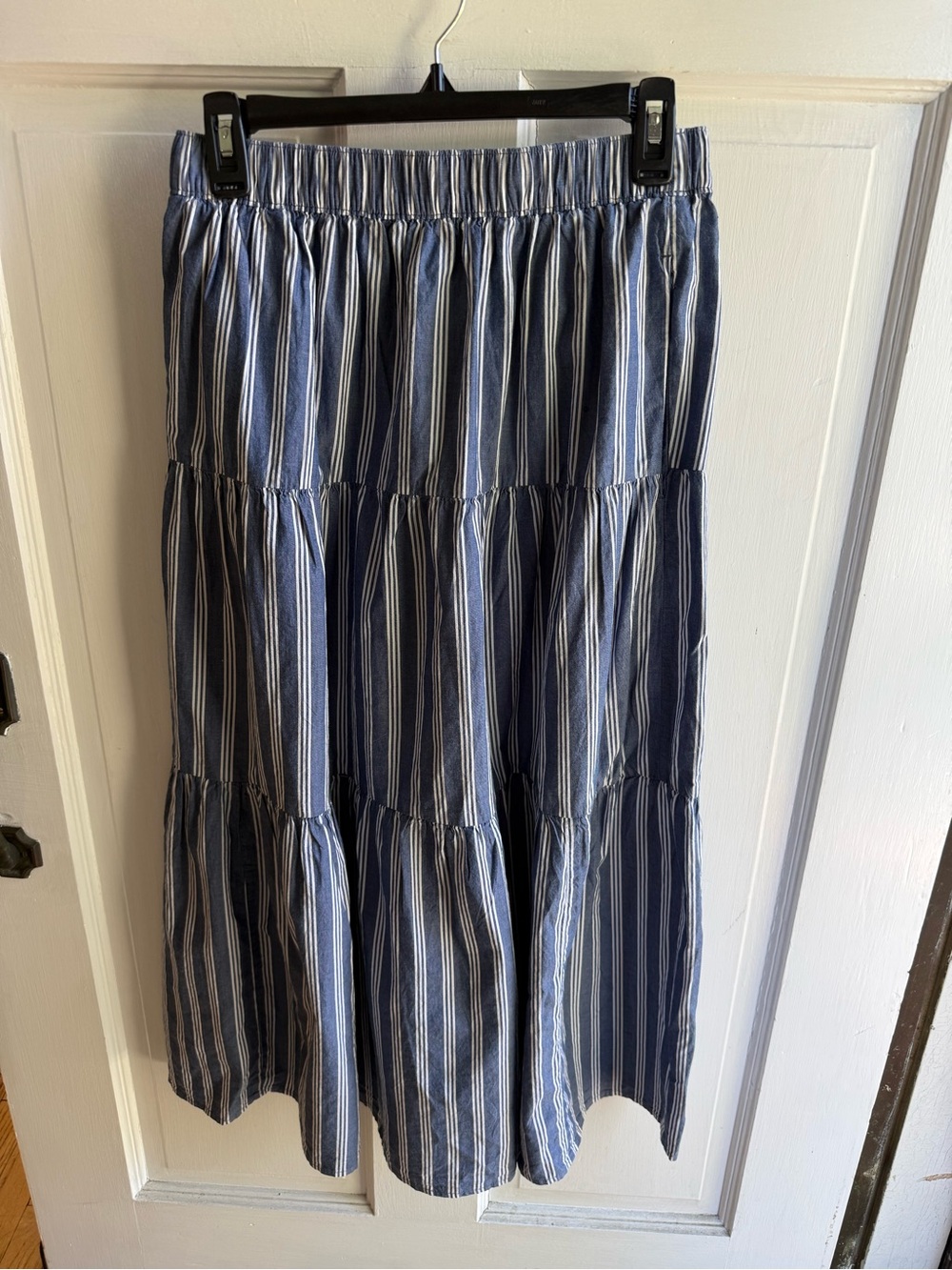Blue Striped Tiered Midi Skirt - Old Navy